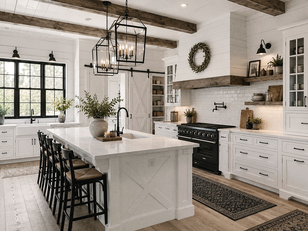Custom Kitchen — Beamed Ceiling & Island Seating — Williams Home Innovations
