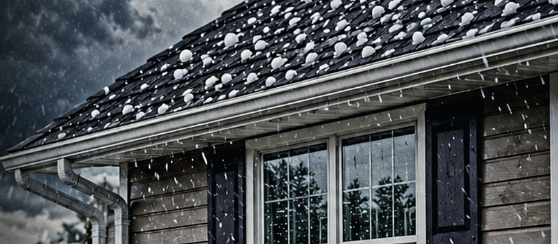 Rain running off a storm-struck roof and gutter line in Northeast Ohio